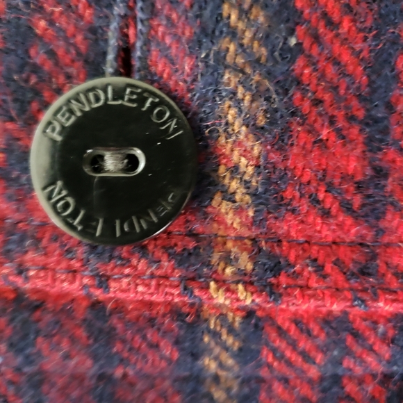 PENDLETON VINTAGE PLAID WOOL OVERSHIRT / JACKET NAVY BLUE & RED SZ SMALL - Picture 5 of 8
